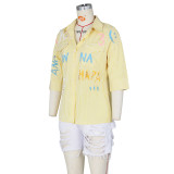 Ladies Fashion Casual Hand Painted English Letters Nail Pearl Ladies Shirts