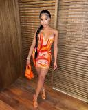 Wrap chest print Multicolor hip skirt two-piece set