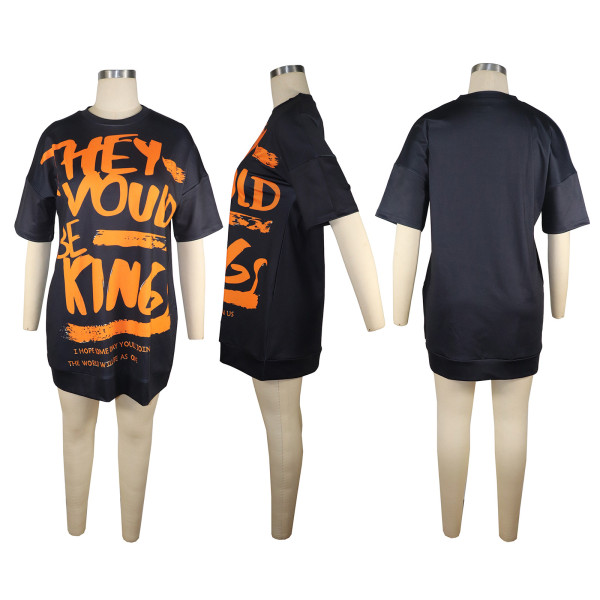 Letter Doll Sleeve Loose Oversized T-Shirt Dress