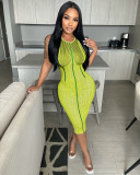 vest personality striped print sexy dress with hips