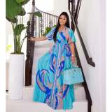 Dress Fashion Casual Positioning Print Butterfly Sleeve Ladies Swing Side Split Long Dress