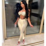 Sling nightclub hot drill perspective sexy two-piece set