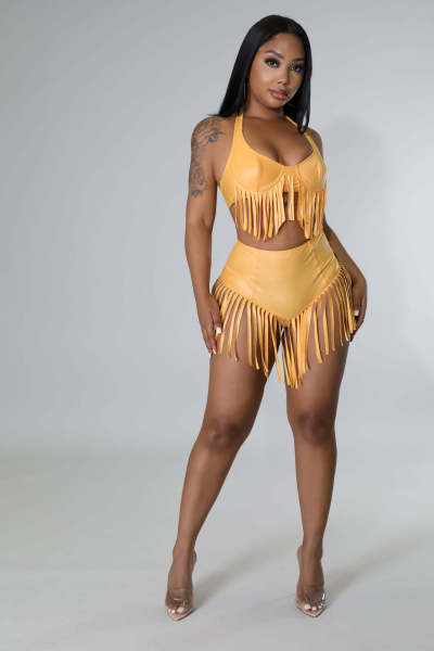 Women's fashion sexy nightclub clothes high waist fringed two-piece suit