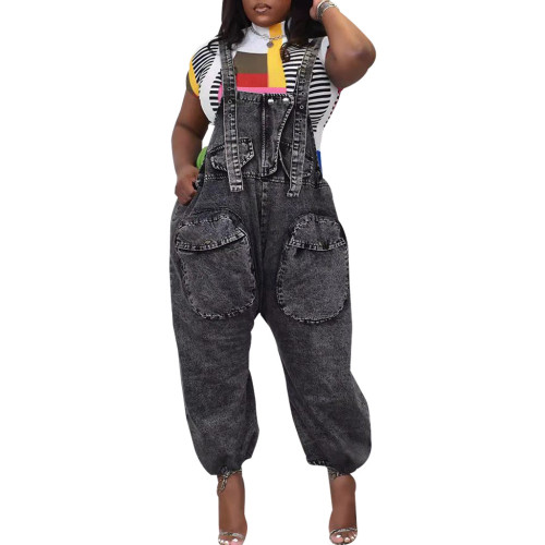 Fashion all-match wide-leg denim loose overalls
