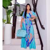 Dress Fashion Casual Positioning Print Butterfly Sleeve Ladies Swing Side Split Long Dress