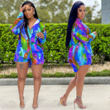 Fashion Print Casual Style Long Sleeve Shorts Two Piece Women's Clothing