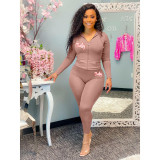 Fashion Casual Solid Color Hooded Long Sleeve Trousers Two Piece Set