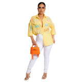 Ladies Fashion Casual Hand Painted English Letters Nail Pearl Ladies Shirts