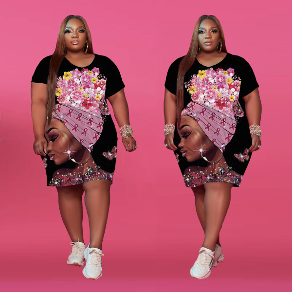 Oversized Printed Loose Pocket Midi Dress
