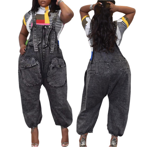 Fashion all-match wide-leg denim loose overalls