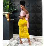 Fashion Ladies Casual Skinny Backless Hollow Pleated Dress Women