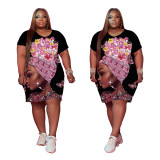 Oversized Printed Loose Pocket Midi Dress