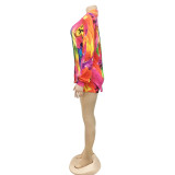 Fashion Print Casual Style Long Sleeve Shorts Two Piece Women's Clothing