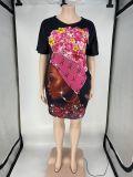 Oversized Printed Loose Pocket Midi Dress