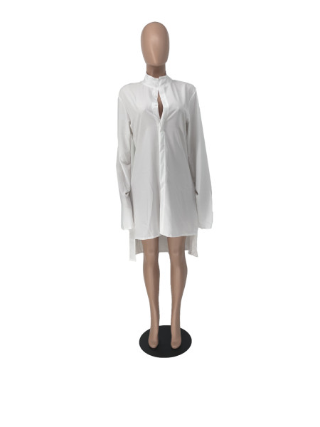 Women's Solid Color Casual Loose Irregular Slit Shirt Dress