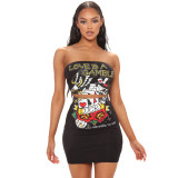 Nightclub suit sexy open back wrap chest positioning print two-piece set