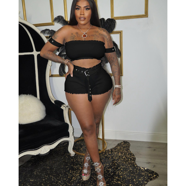 Women's Eyelet Adjustment Buckle Belt Pit Bar Two-Piece Set