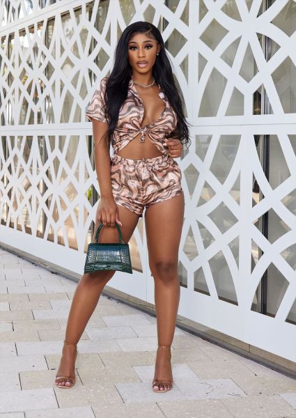 Fashion Print Multicolor Shirt Shorts Casual Outfit