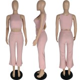 Solid color pit strip vest flared pants two-piece set