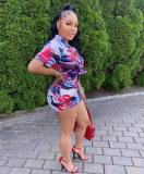 Fashion Print Multicolor Shirt Shorts Casual Outfit