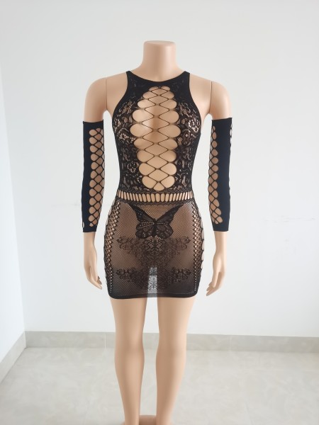 Women's Sexy Hollow Lingerie Sexy Halter Mesh Backless Swimwear Nightclub Dress