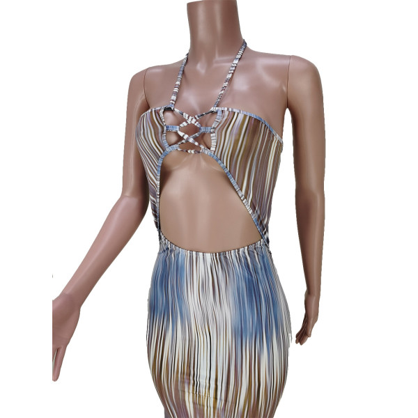 Sexy suspender tube top bag hip print long dress