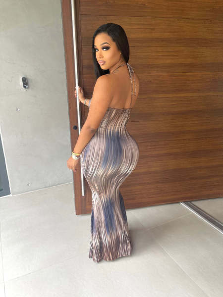 Sexy suspender tube top bag hip print long dress