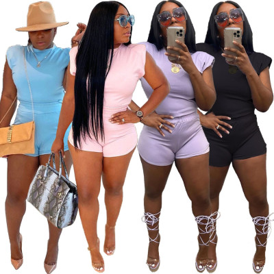 Sports Women's T-Shirt Shoulder Pads Pants Hem Split Two-Piece Set