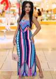 Ladies Pullover Tube Top Show Waist Side Slit Positioning Print Slim Dress