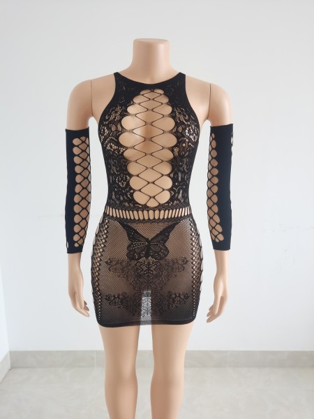 Women's Sexy Hollow Lingerie Sexy Halter Mesh Backless Swimwear Nightclub Dress