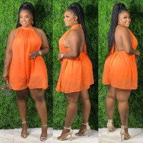 Plus Size Women Fashion Sexy Halter Strap Sleeveless Chiffon Jumpsuit Shorts Plus Size Women Fashion Sexy Halter Strap Sleeveless Chiffon Jumpsuit Shorts