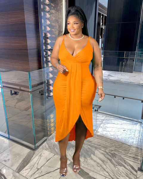 Women's Sexy V-Neck Slit Irregular Sling Dress Women