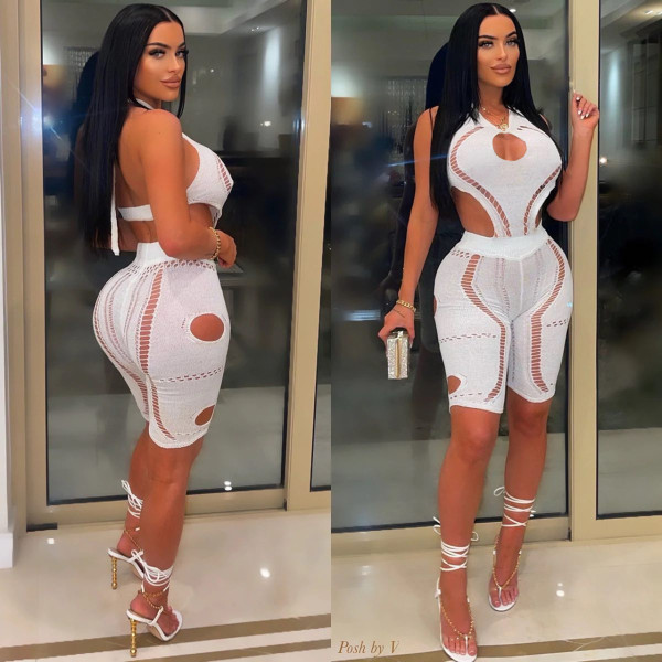 Nightclub sexy knitted sweater cutout jumpsuit