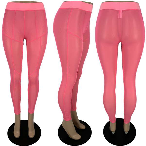 Mesh Perspective Skinny Hip Lift Casual Trousers