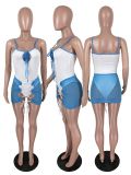 Sexy Bandage Hollow Jumpsuit + Mesh Two-piece Set