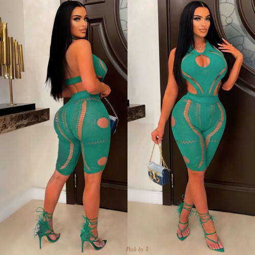 Nightclub sexy knitted sweater cutout jumpsuit