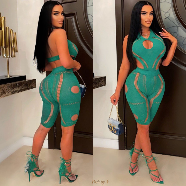 Nightclub sexy knitted sweater cutout jumpsuit