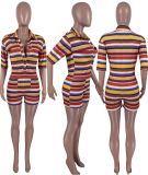 Single Breasted Slim Fit Short Sleeve POLO Shirt Jumpsuit Knit Women's