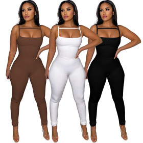 Solid Color Sling Slim Fit Jumpsuit