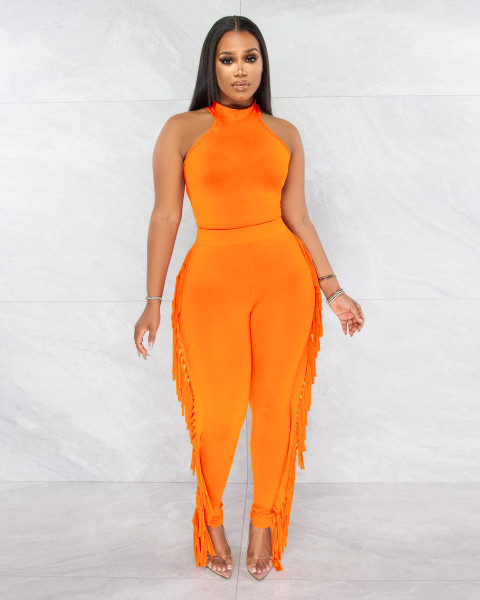 Sexy Tight Vest Tassel Women's Fashion Casual Suit