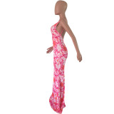 women's open back printed maxi dress