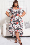 Fashion Plus Size Women Print Irregular Slim Fit Pocket Dress
