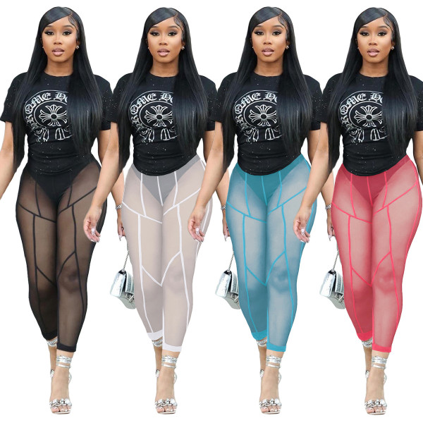 Mesh Perspective Skinny Hip Lift Casual Trousers