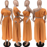 Slit Solid Color Shoulder Pocket Dress