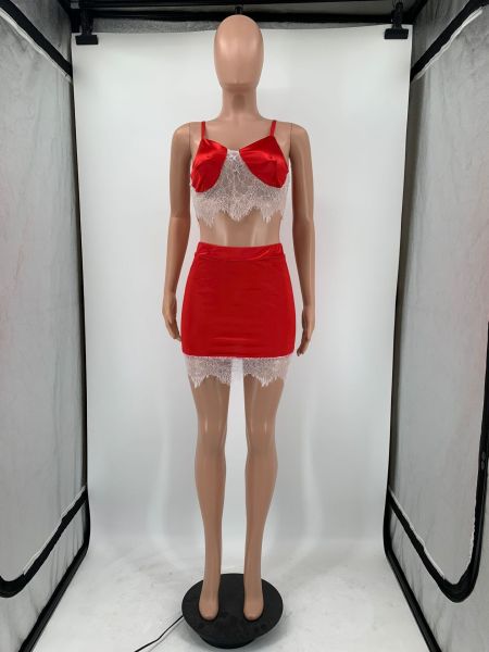 Sling Solid Color Lace Two Piece Dress