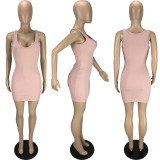 Fashion solid color sexy tight elastic small V-neck dress