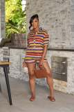 Single Breasted Slim Fit Short Sleeve POLO Shirt Jumpsuit Knit Women's