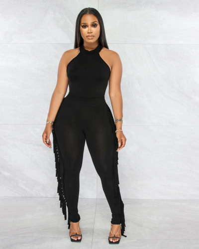 Sexy Tight Vest Tassel Women's Fashion Casual Suit