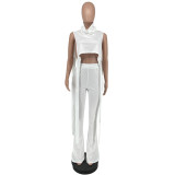 Solid color turtleneck asymmetric two-piece suit