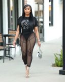 Mesh Perspective Skinny Hip Lift Casual Trousers